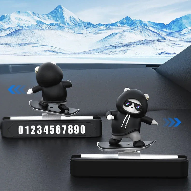 Skateboard Bear Magnetic Parking Number Plate, Cute Car Dashboard Decoration