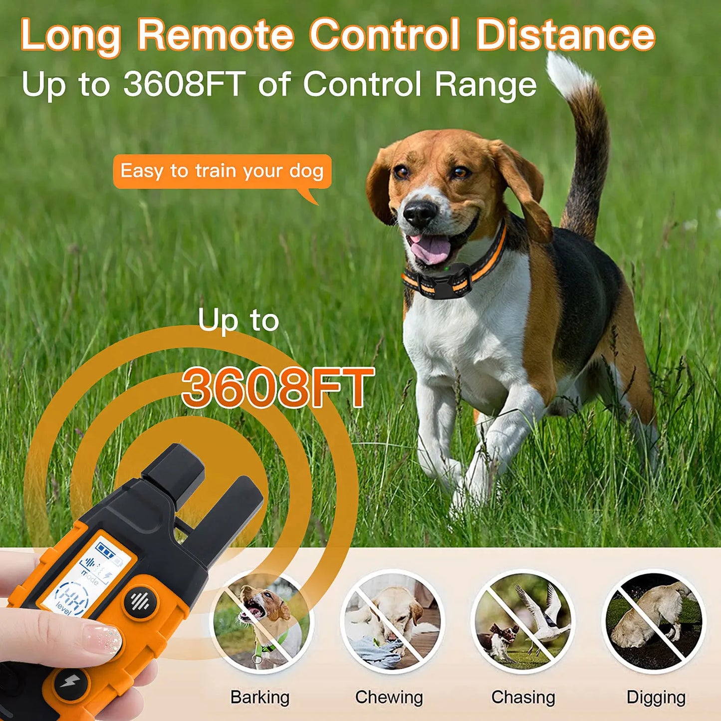 Remote Dog Training Collar, 1000m Range, Rechargeable, Waterproof, Beep, Vibration and Shock