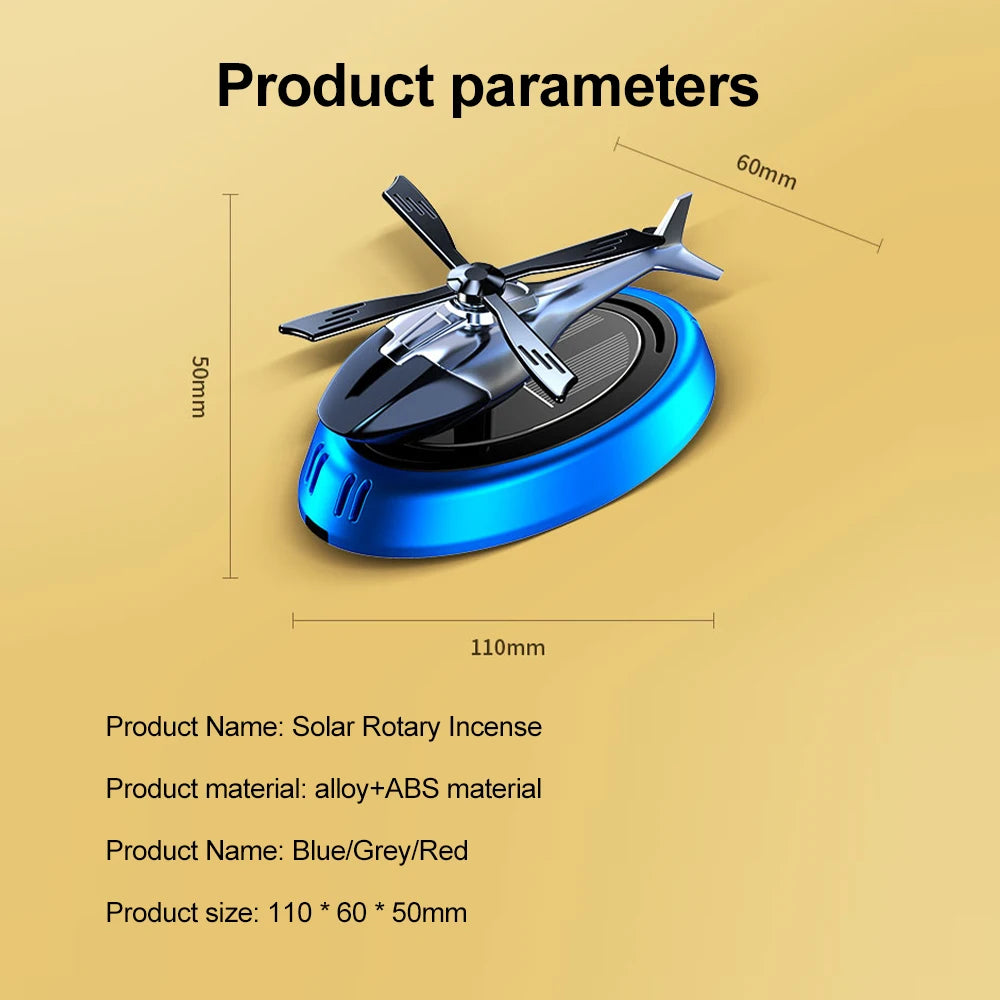 Solar Helicopter Car Air Freshener, Rotating Alloy Ornament and Aroma Diffuser