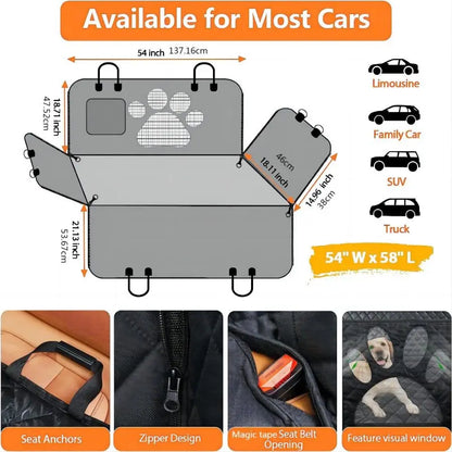 Waterproof Dog Car Seat Cover, Hammock Style with Mesh Window, Back Seat Protector