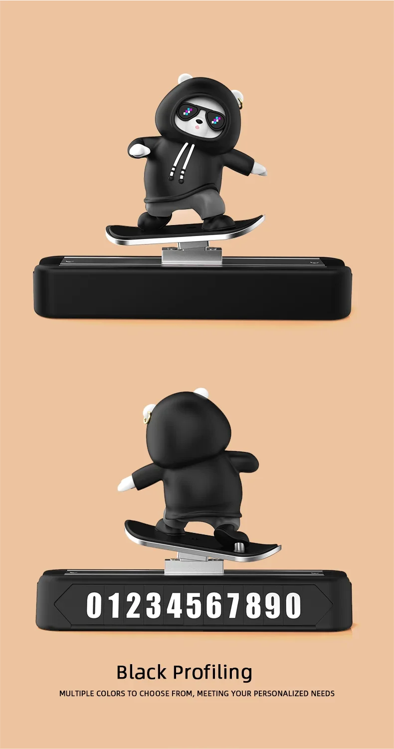 Skateboard Bear Magnetic Parking Number Plate, Cute Car Dashboard Decoration