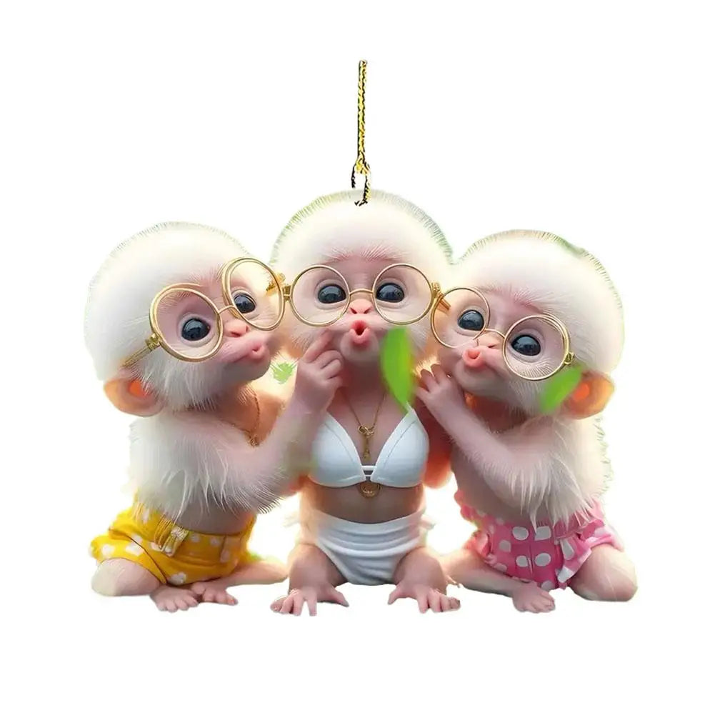 Acrylic Monkey Car and Bag Pendant, Cartoon Hanging Charm, Fun Gift