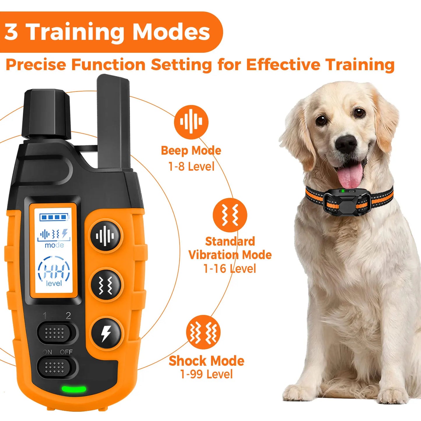 Remote Dog Training Collar, 1000m Range, Rechargeable, Waterproof, Beep, Vibration and Shock