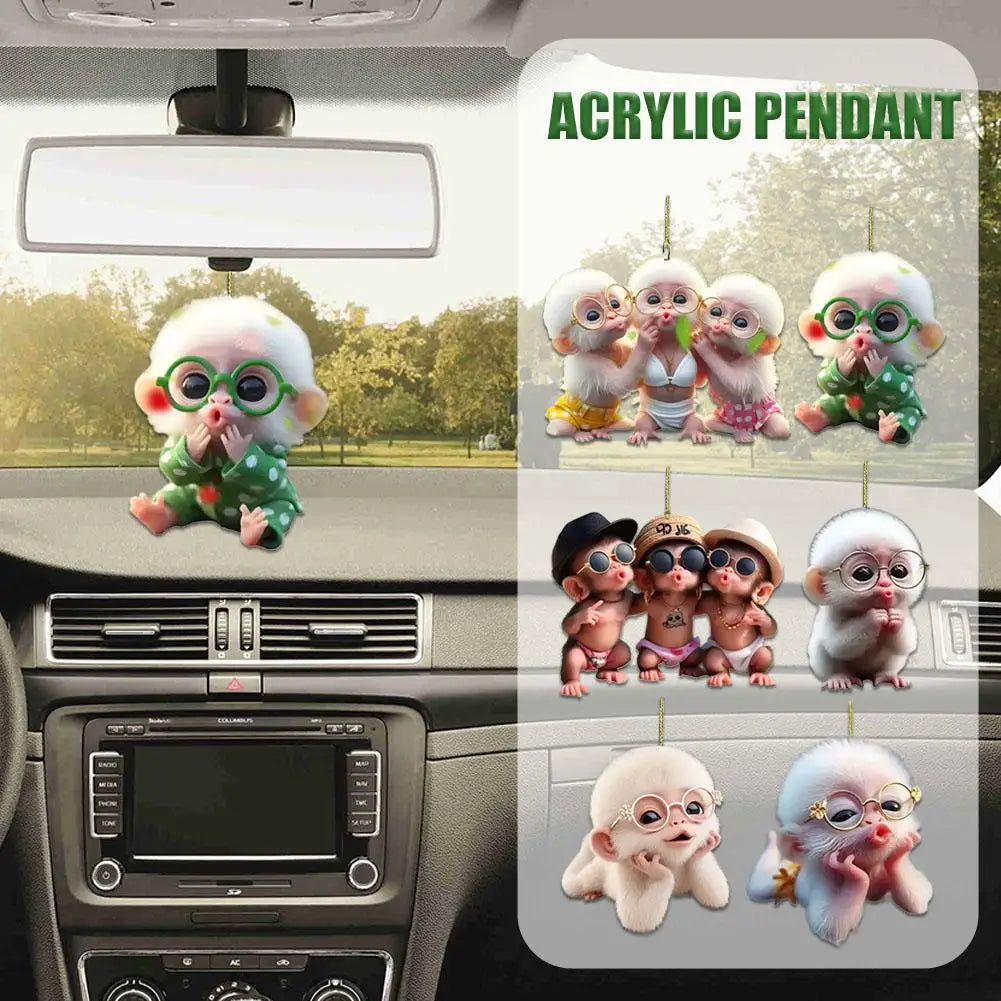 Acrylic Monkey Car and Bag Pendant, Cartoon Hanging Charm, Fun Gift