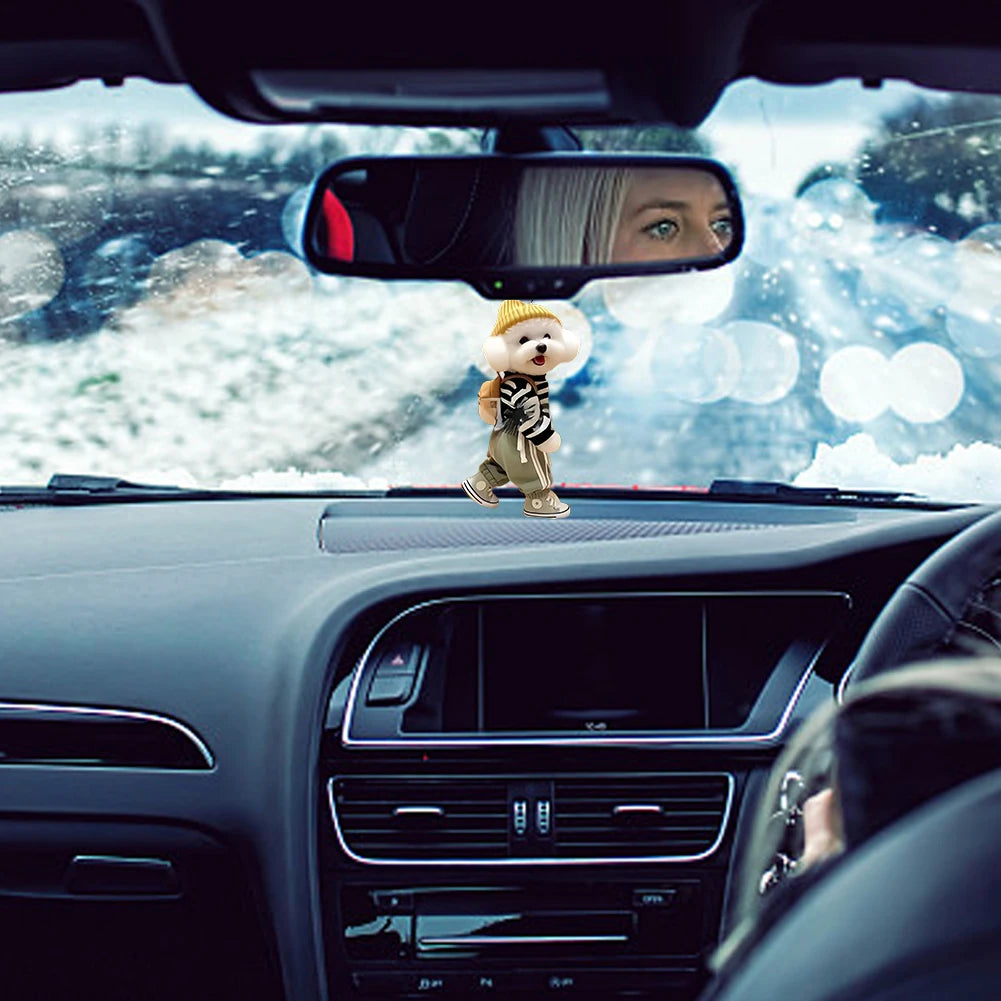 Puppy with Backpack Acrylic Car Pendant, Cute Rearview Mirror Charm